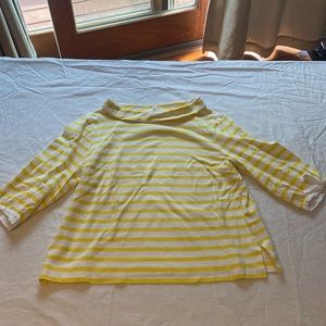 Talbot's size large petite yellow and white striped blouse with bow sleeve